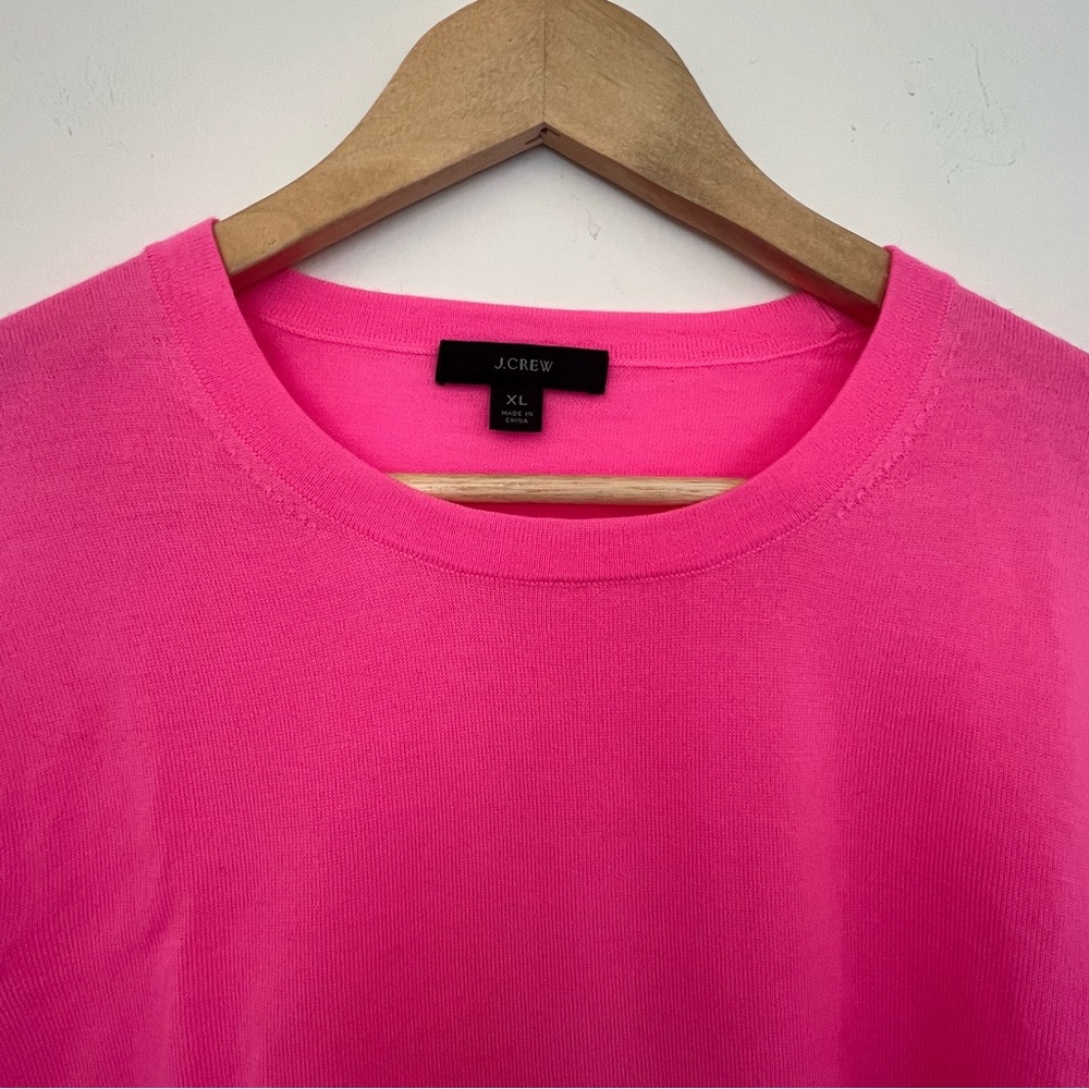 J. Crew Tippi Sweater 100% Merino Wool Hot neon Pink Long Sleeve XL extra large - Picture 6 of 12